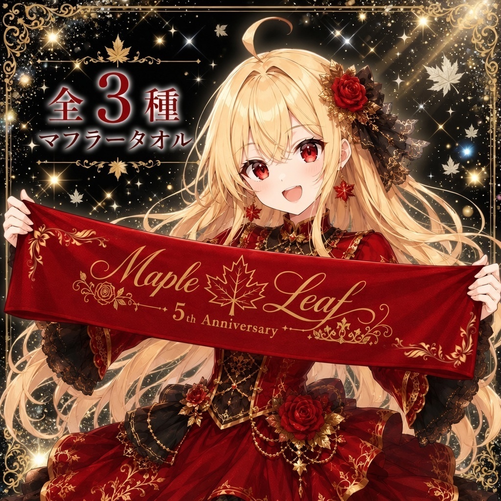 5周年記念マフラータオル  Royal Red Gold