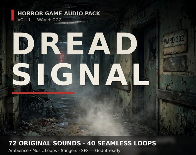 ホラーゲーム用サウンドパック「Dread Signal Vol.1」| 環境音・音楽ループ・スティンガー・効果音 全72音源（WAV+OGG）