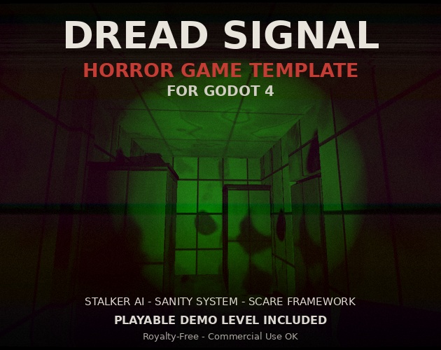 ホラーゲーム開発テンプレート「Dread Signal テンプレート for Godot 4」| 一人称操作・ストーカーAI・正気度システム・スケア基盤＋デモレベル付き（商用可）