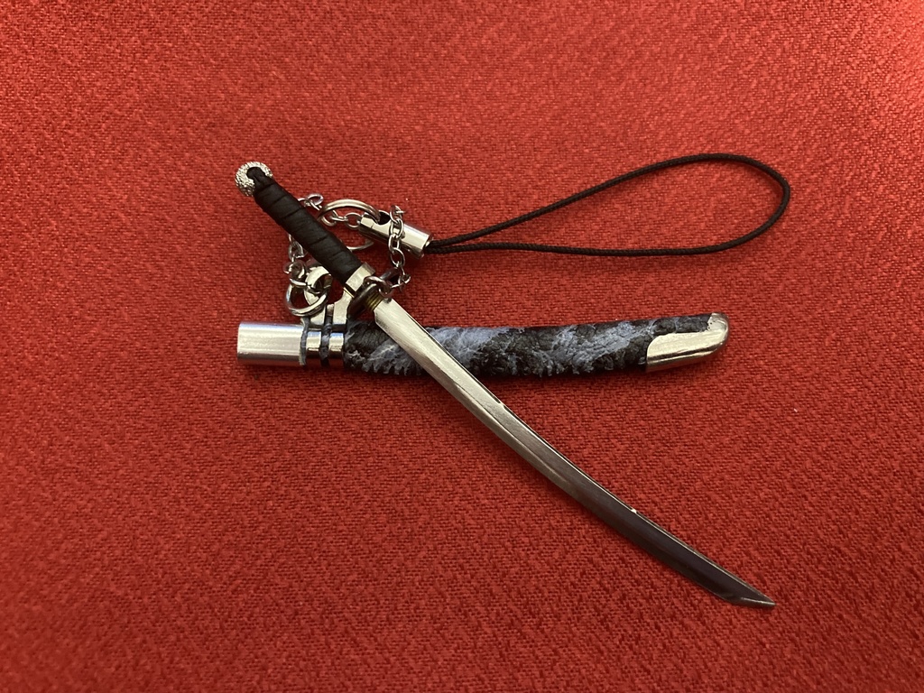 手作り日本刀ストラップ ダチョウ革鞘(希少レザー)
