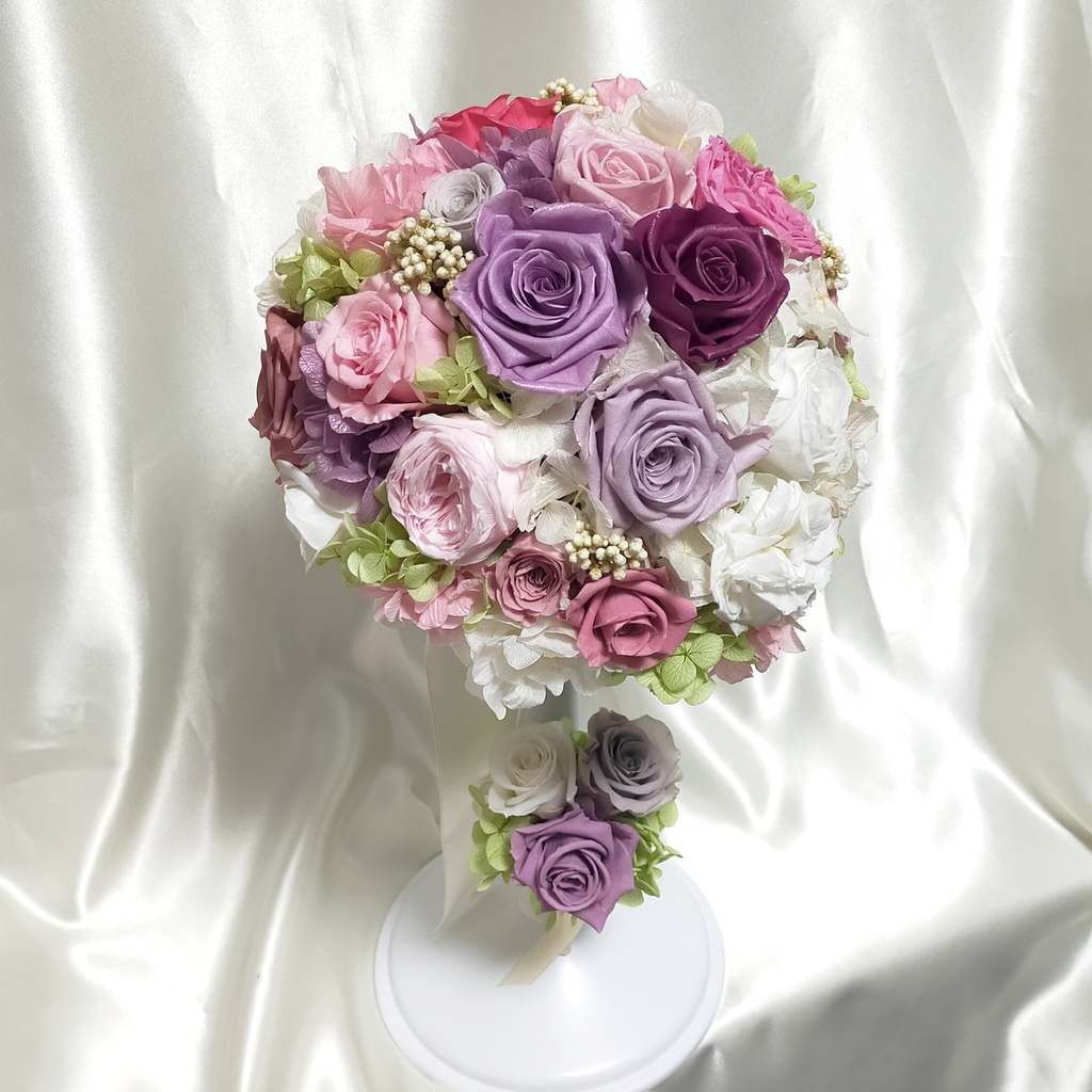 【オーダーメイド】ラウンドブーケ(ブートニア付き)