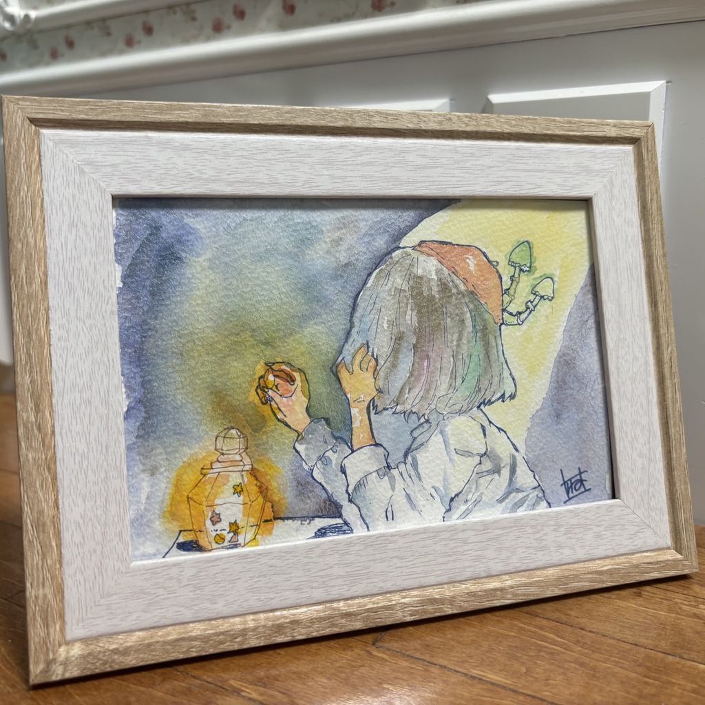 オリジナル手描き原画イラスト 一点物 「幸せを見つめてる。」