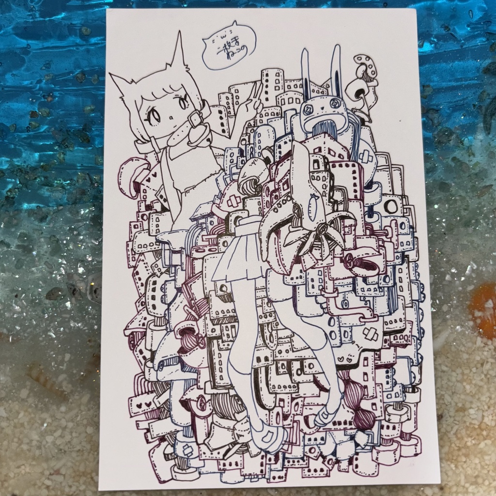 ごちゃごちゃでいっぱい。 オリジナル手描き原画イラスト 一点物