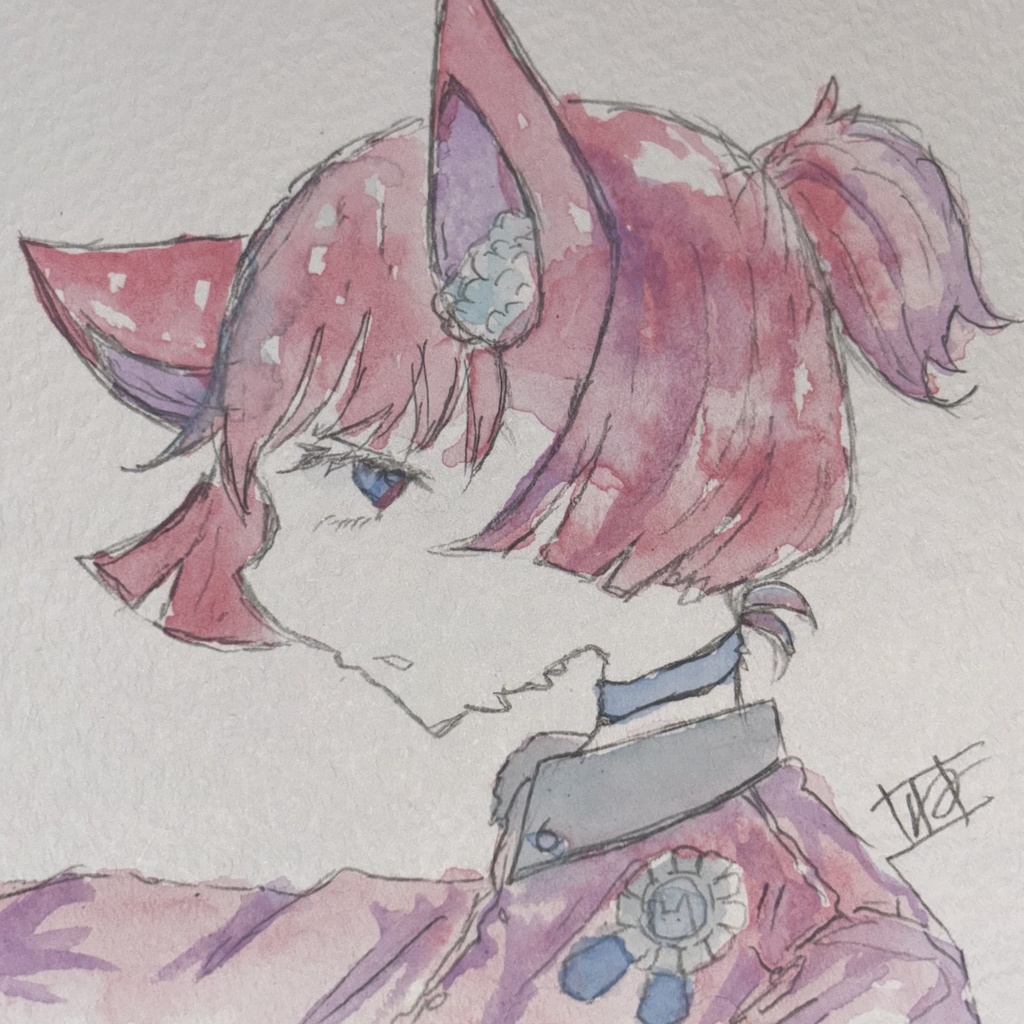 「耳の奥で鳴っている」 オリジナル手描き原画イラスト 一点物 ポストカードサイズ