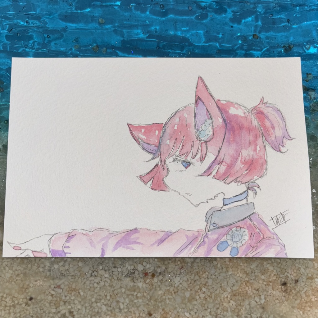 「耳の奥で鳴っている」 オリジナル手描き原画イラスト 一点物 ポストカードサイズ