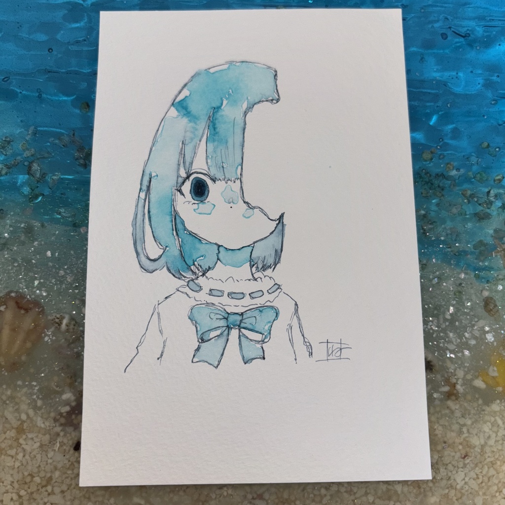 『崩れちゃった』オリジナル手描き原画イラスト 一点物 ポストカードサイズ