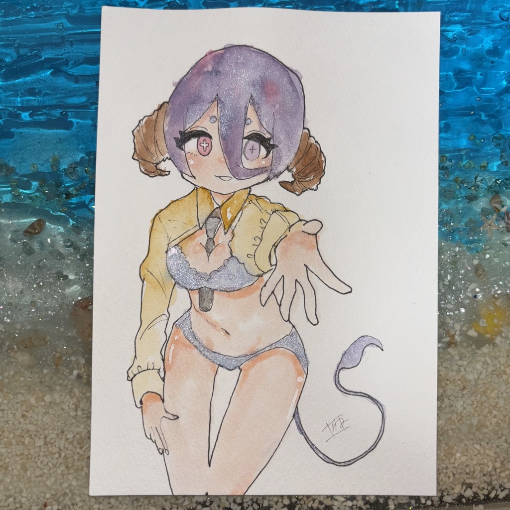 こっちへおいで オリジナル手描き原画イラスト 一点物 B6サイズ