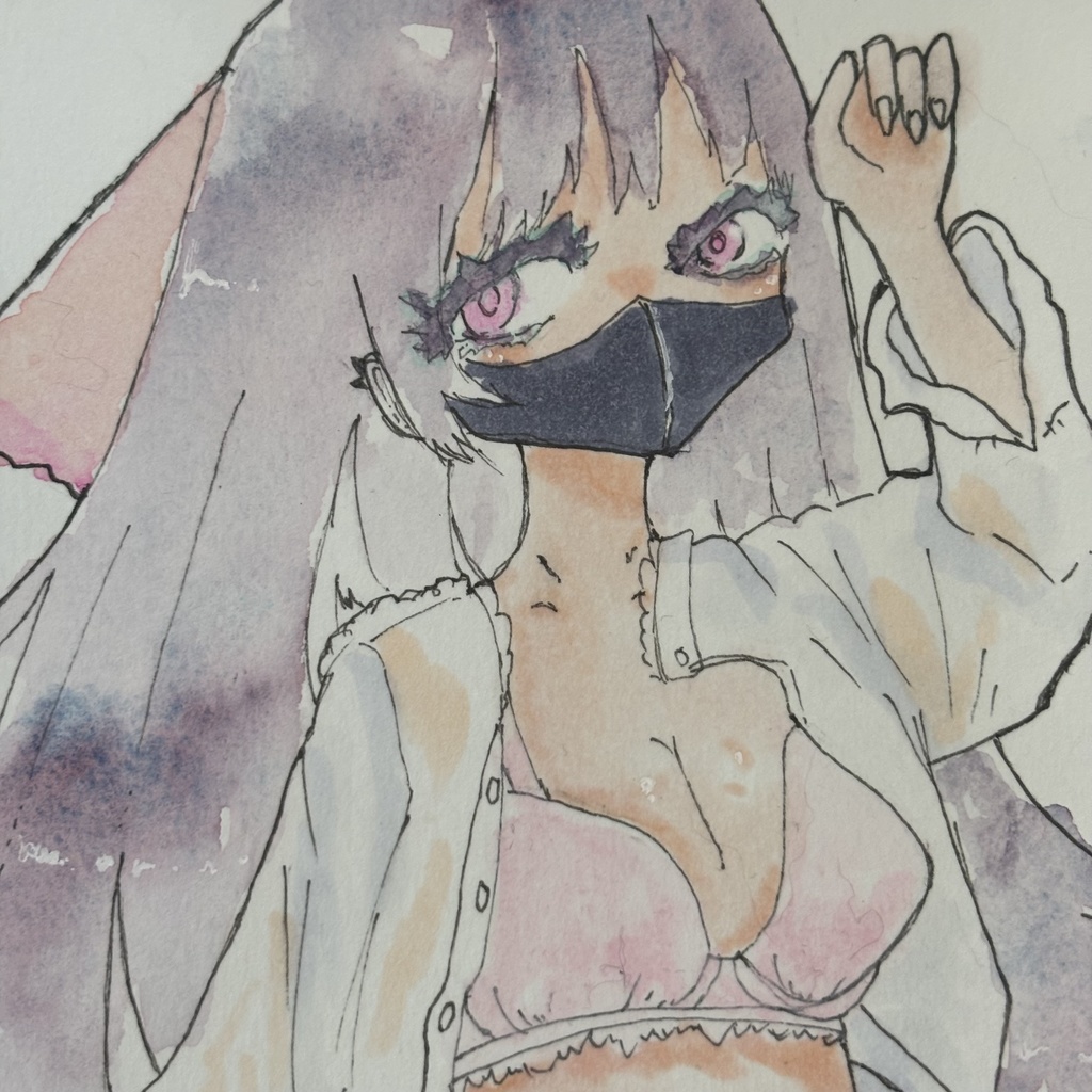 オリジナル手描き原画イラスト 一点物 黒マスク