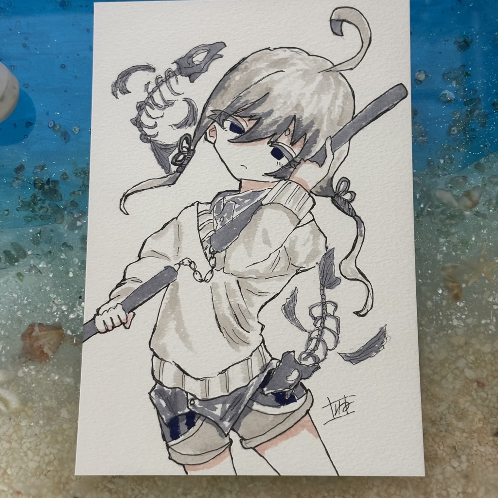 ポストカードサイズ オリジナル手描き原画イラスト 一点物 揺らいでいく。