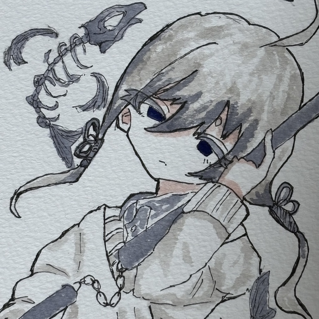 ポストカードサイズ オリジナル手描き原画イラスト 一点物 揺らいでいく。