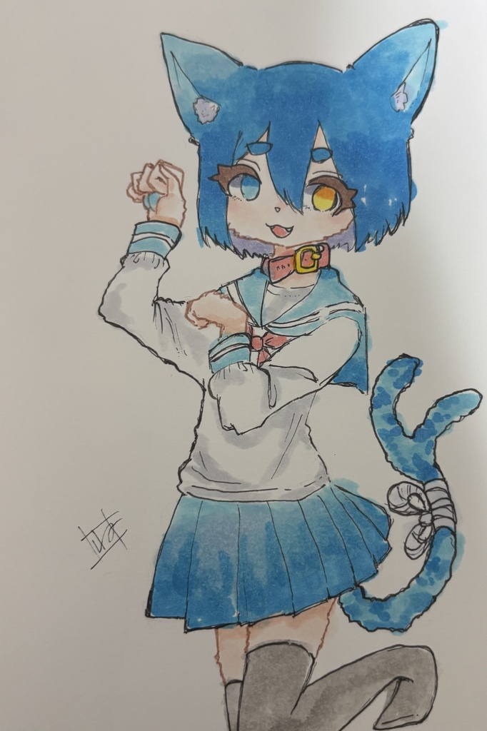 にゃ。ねこ。ポストカードサイズ オリジナル手描き原画イラスト 一点物