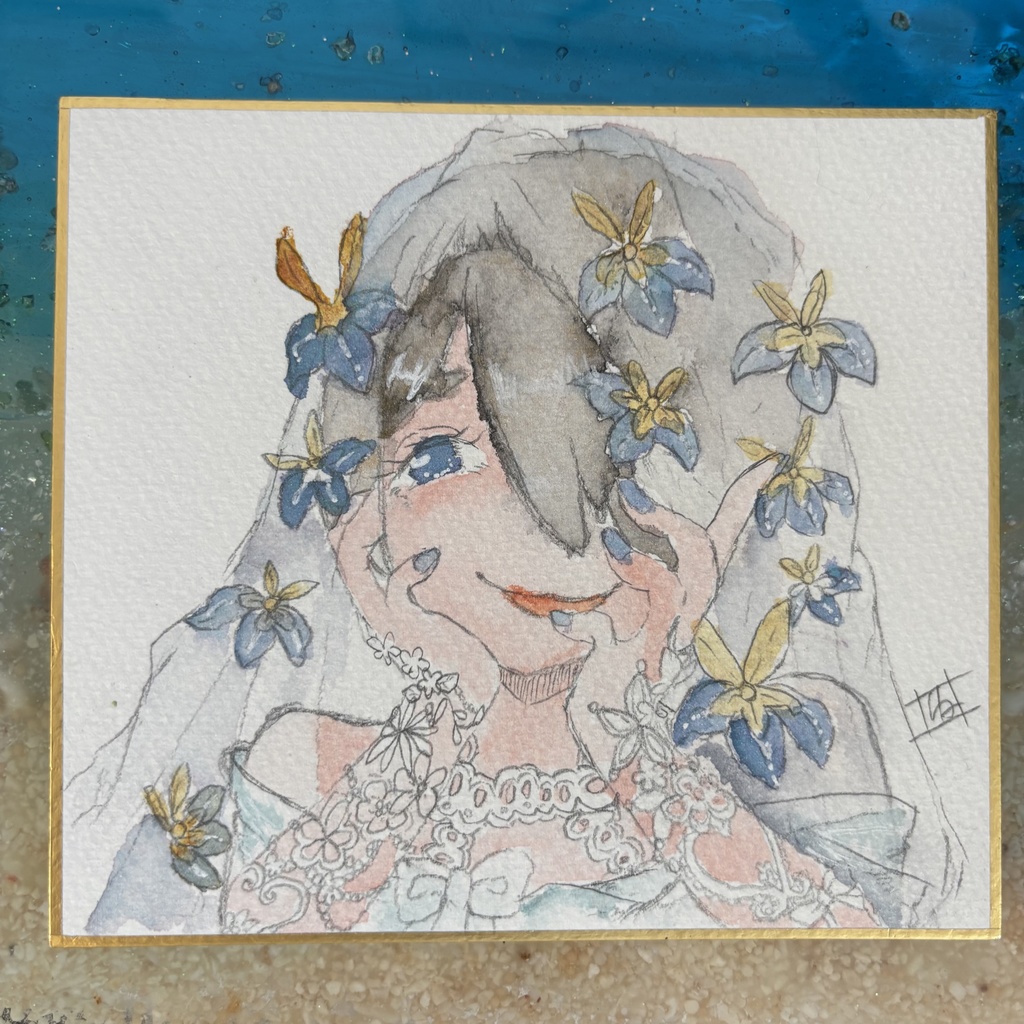 1/4色紙 オリジナル手描き原画イラスト 一点物