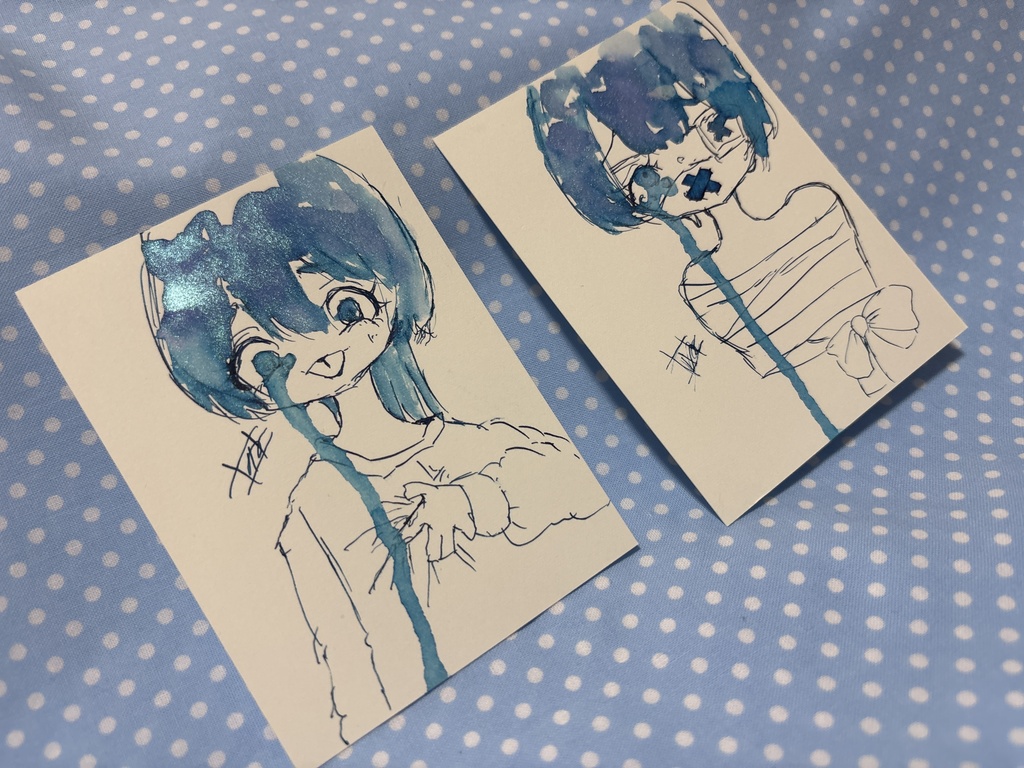 【オリジナル手描き原画イラスト2枚セット】一点物|Memories Overflow / Breathing Hurts