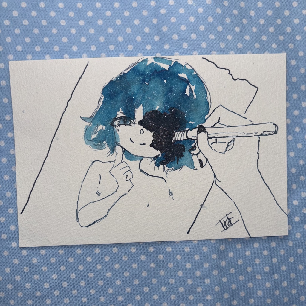 過去を塗りつぶして。 ポストカードサイズ 一点物 オリジナル手描き原画イラスト