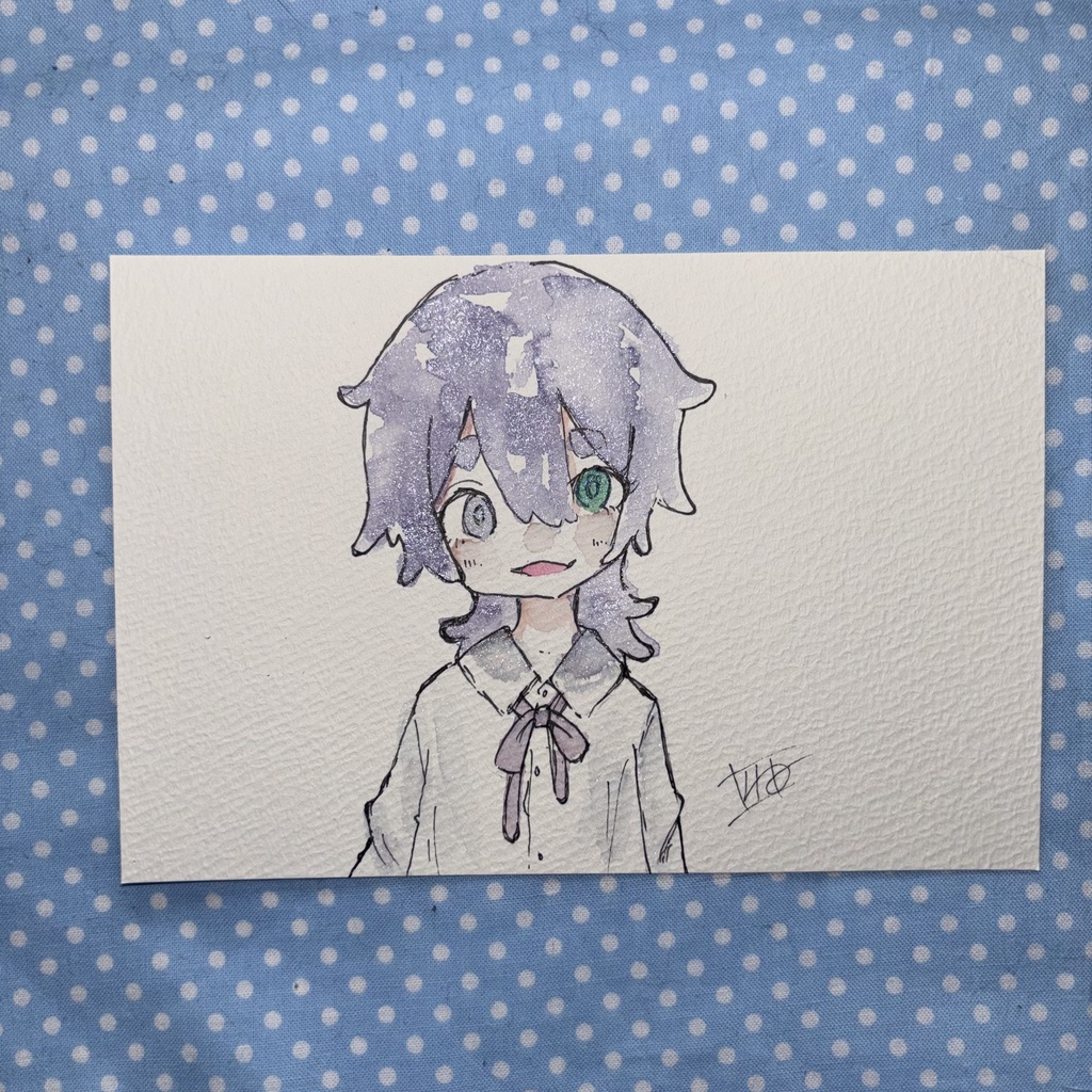 はろー世界。 ポストカードサイズ 一点物 オリジナル手描き原画イラスト