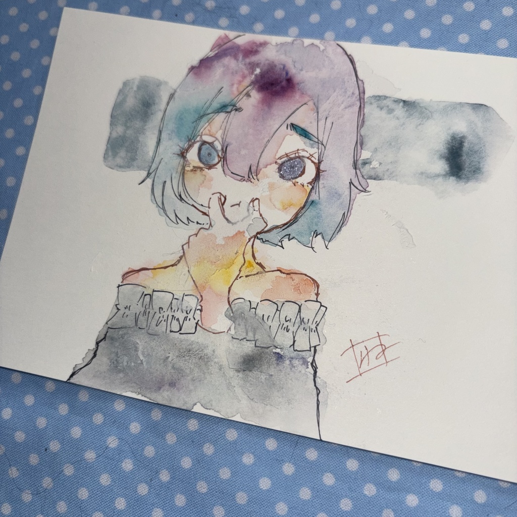 むにっと。 オリジナル手描き原画イラスト 一点物 ポストカードサイズ