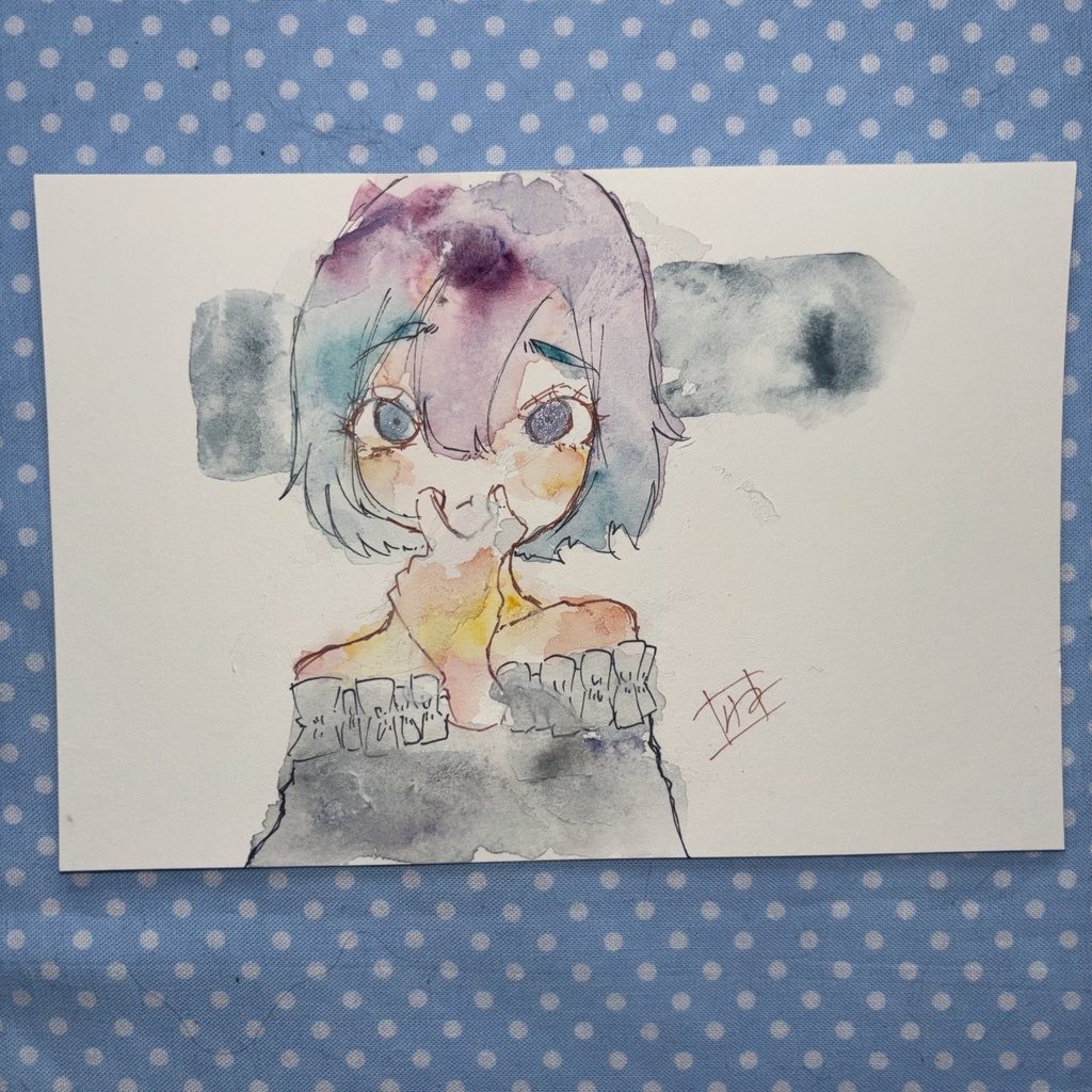むにっと。 オリジナル手描き原画イラスト 一点物 ポストカードサイズ