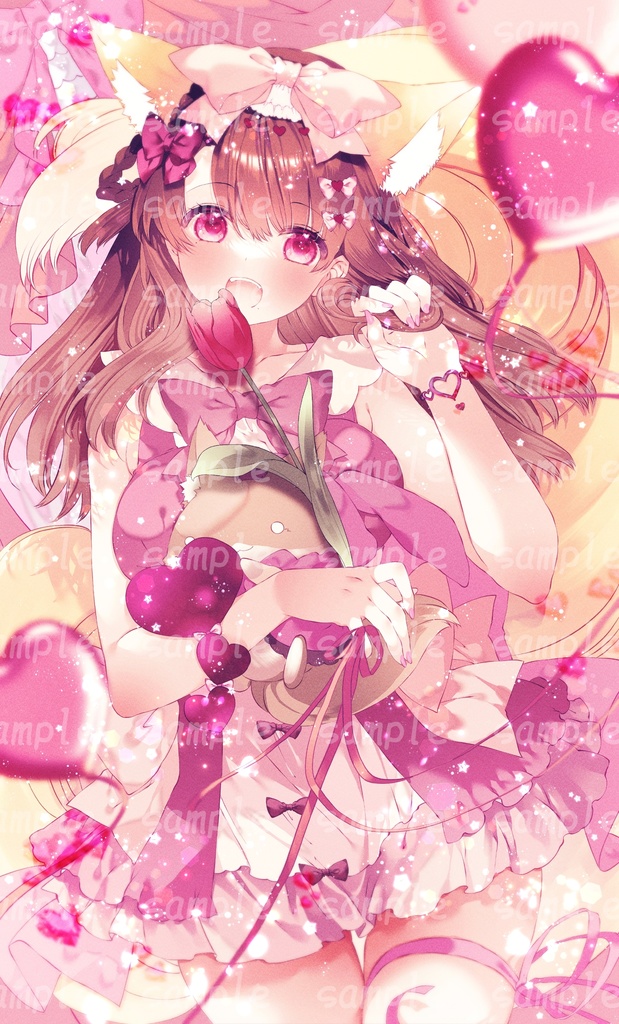 【むー様描き下ろし】お狐様ゆいののタペストリーピンクVer.(縦B2サイズ)