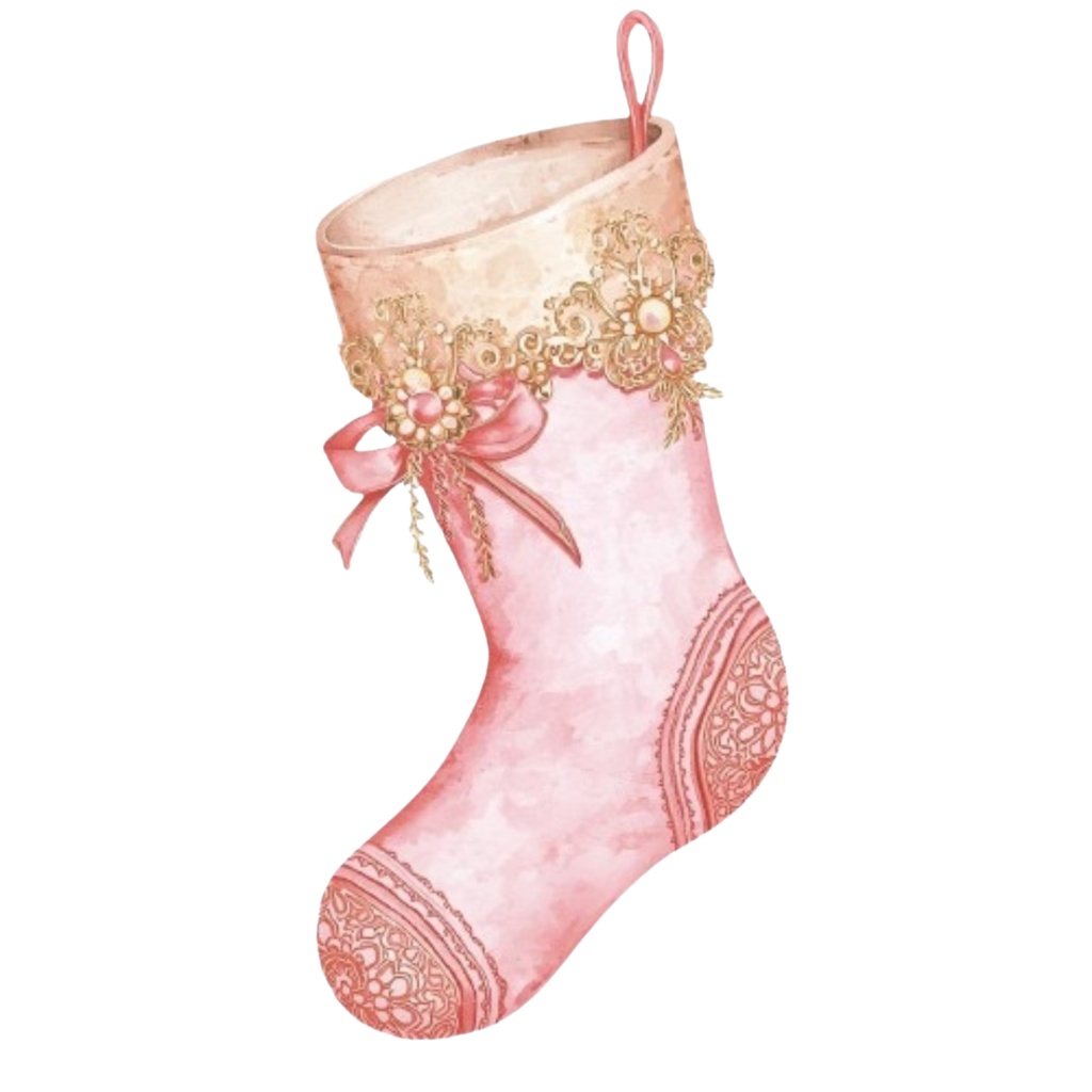 ピンク×アンティーク×水彩のクリスマス クリップアートセット(全10種類/PNG)