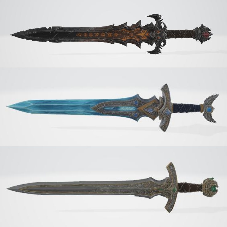ファンタジーの剣の3Dモデル　3点セット