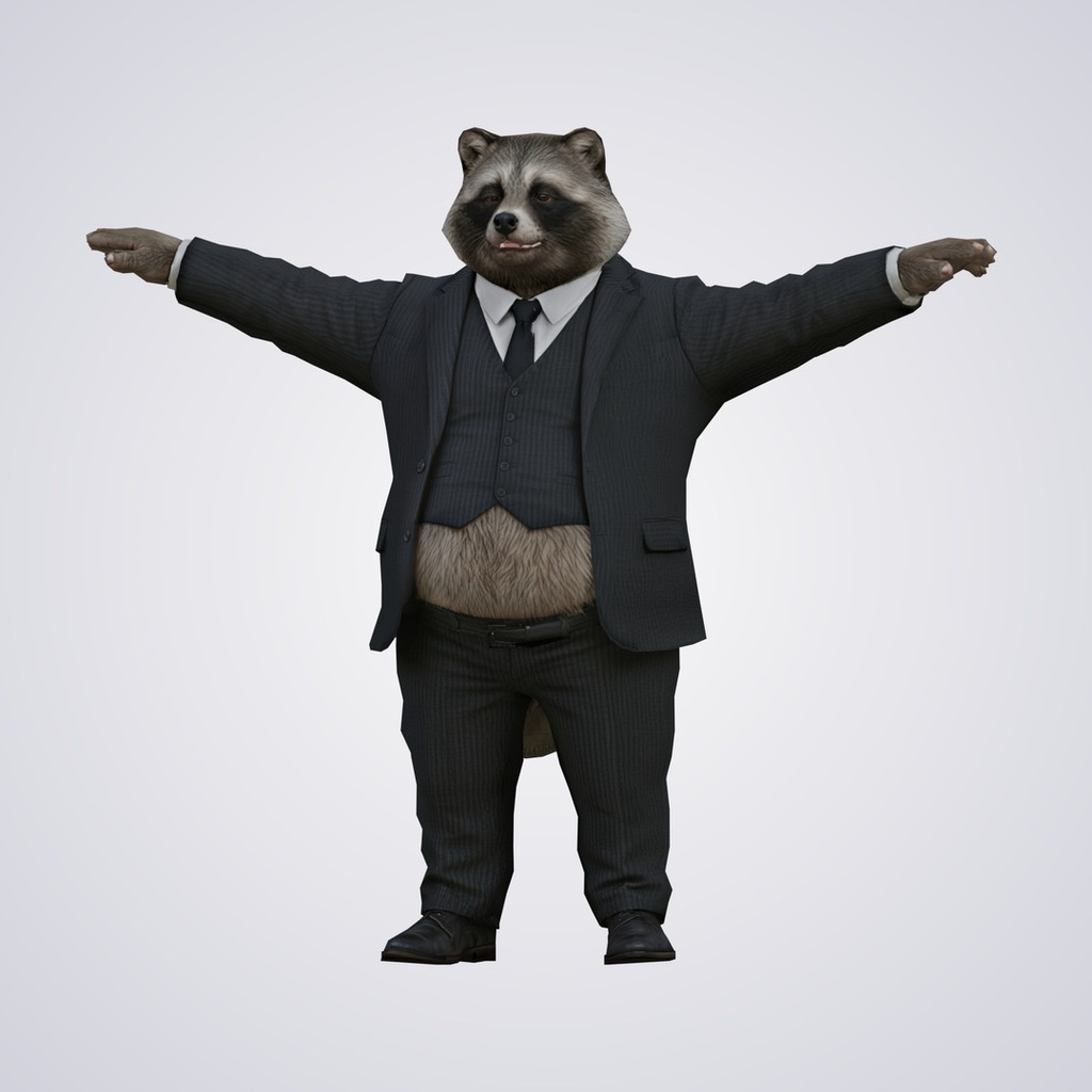 狸寝入り課長の3Dモデル(ローポリ)