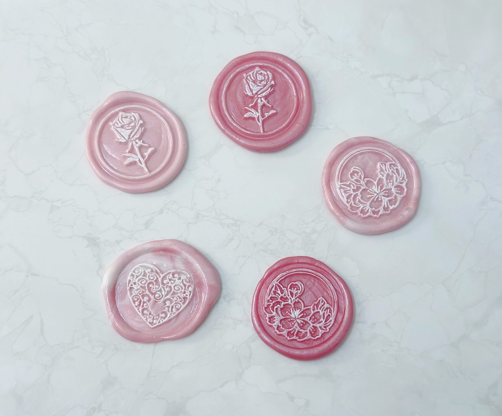 ピンクのシーリングワックススタンプセットA