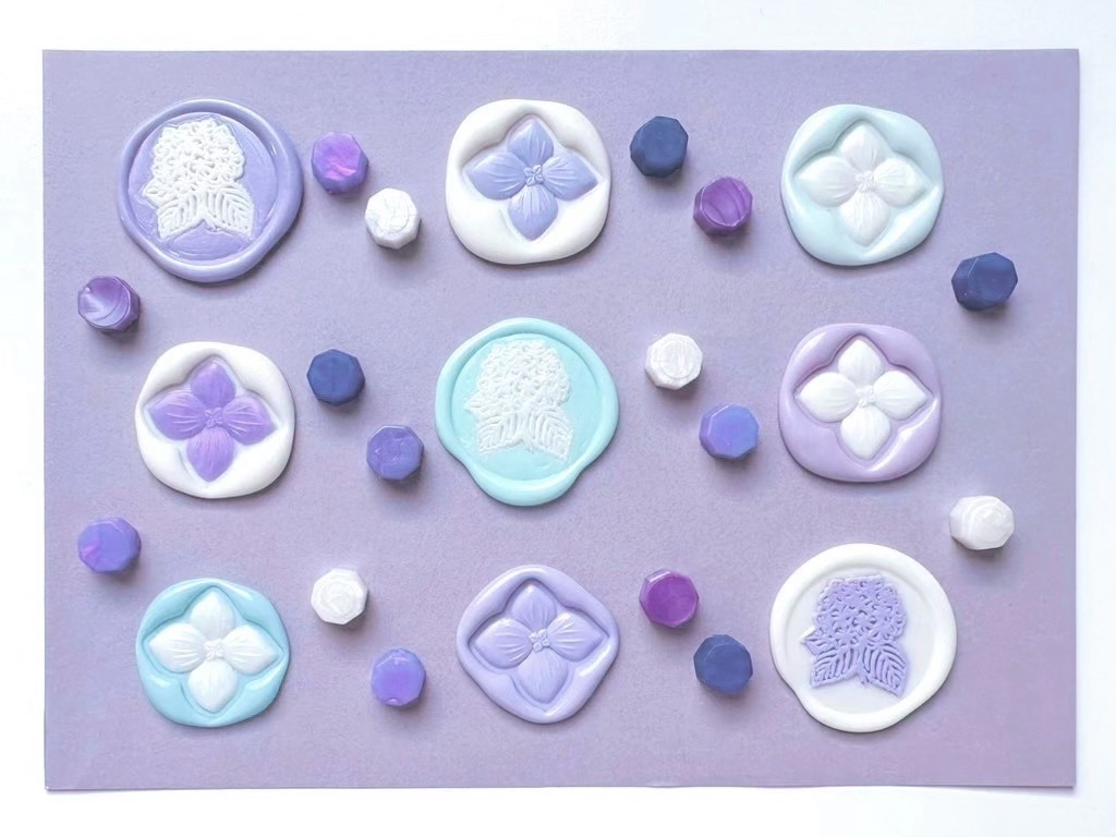パステルパープルの紫陽花シーリングスタンプセット