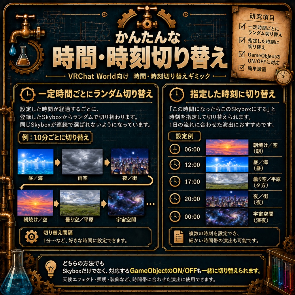 かんたんな時間・時刻切り替え【Skybox6種付き/オブジェクトON・OFF対応】