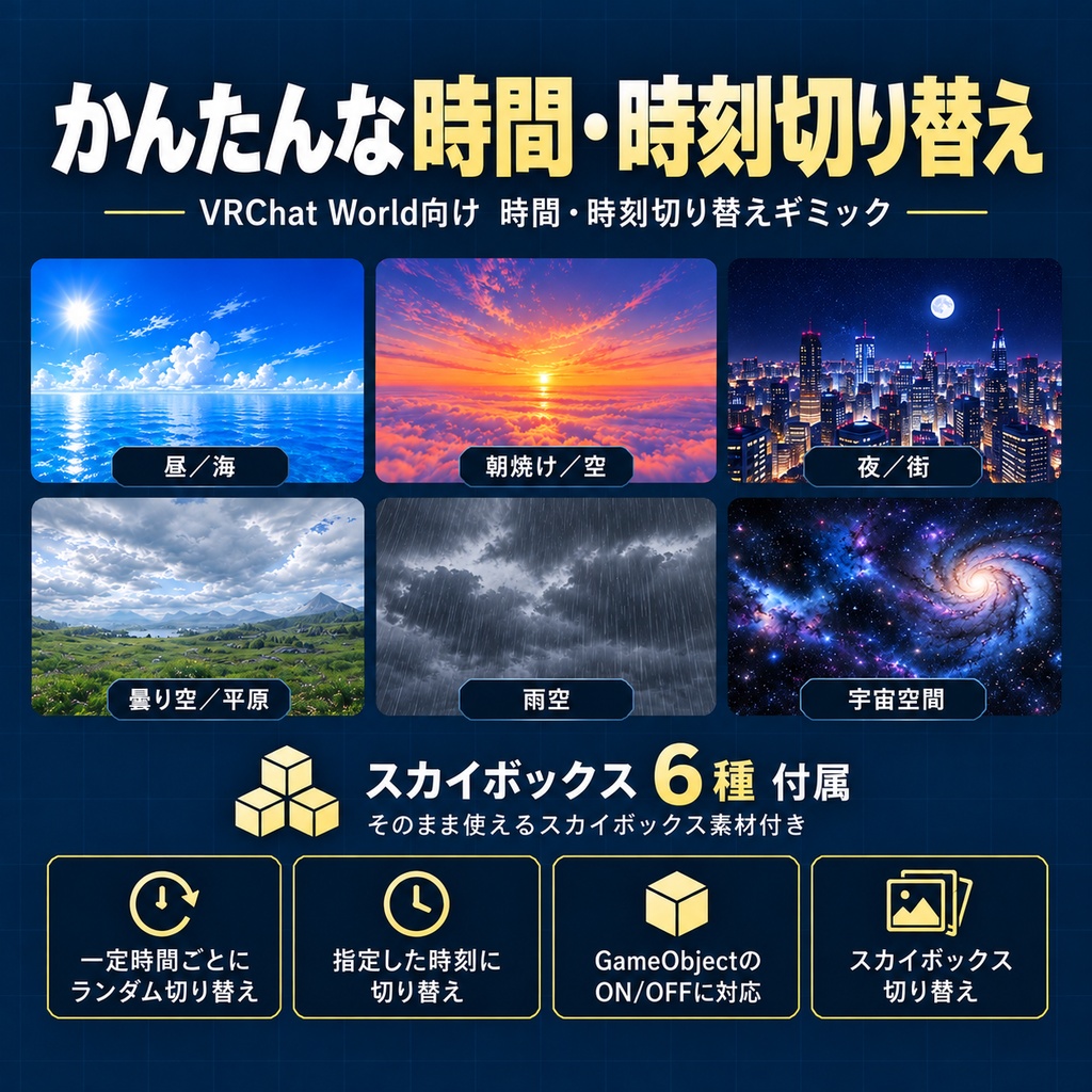 かんたんな時間・時刻切り替え【Skybox6種付き/オブジェクトON・OFF対応】