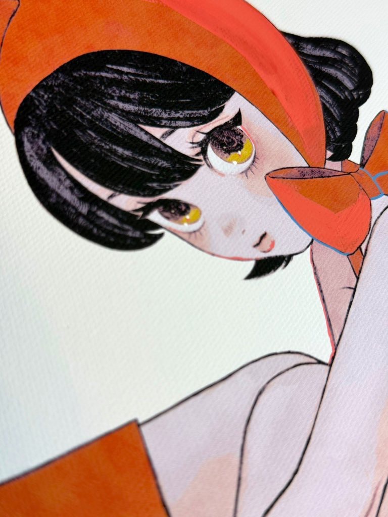 【rainy girl -red-】サイン入りジークレーキャンバスプリント+オーバーペイント