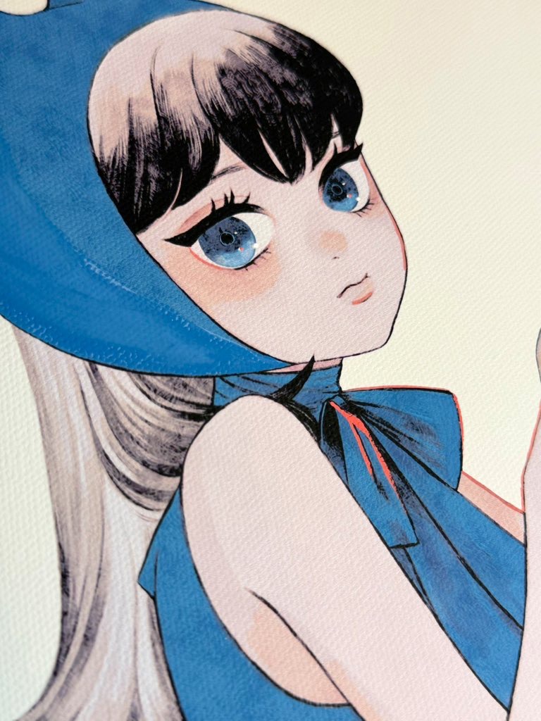 【rainy girl -blue-】サイン入りジークレーキャンバスプリント+オーバーペイント