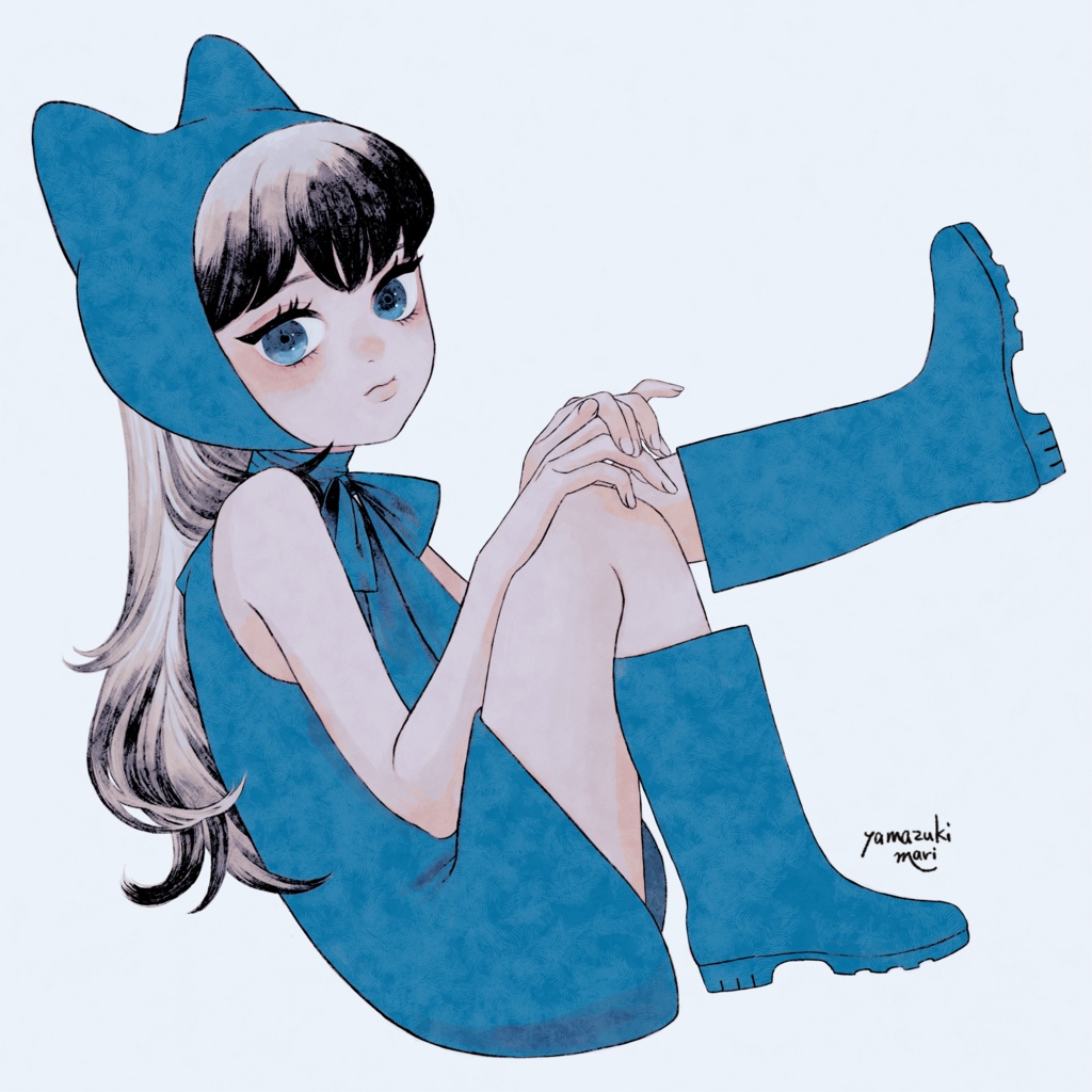 【rainy girl -blue-】サイン入りジークレーキャンバスプリント+オーバーペイント