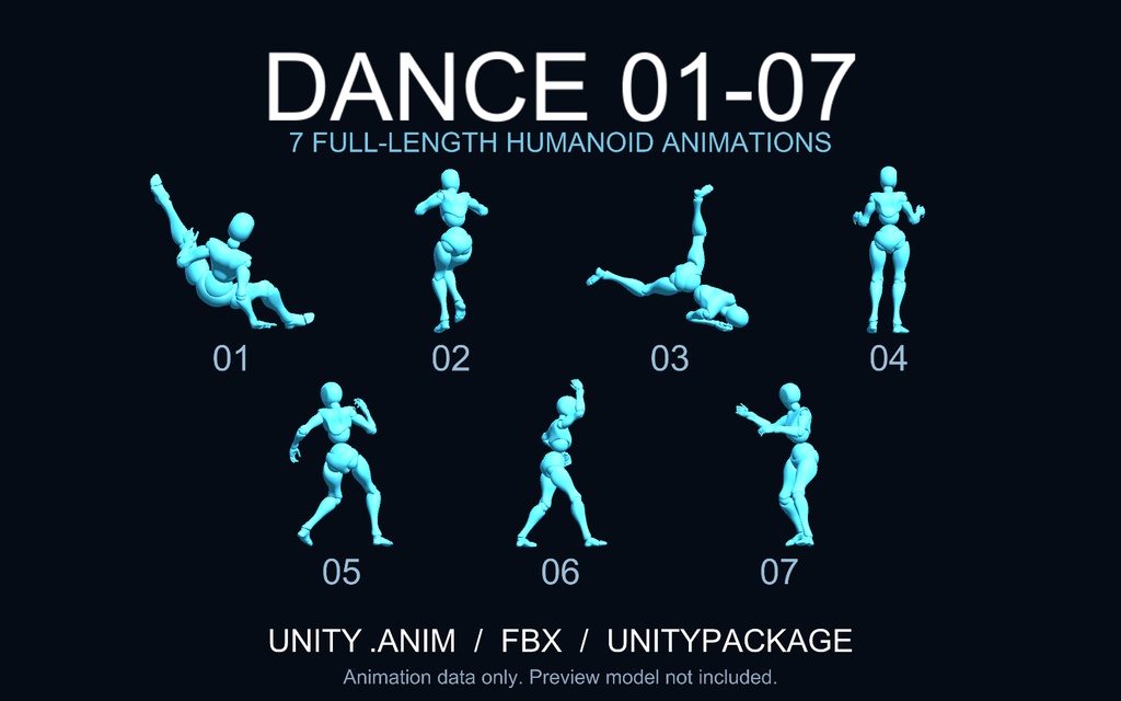 Dance Pack 01–07 | ダンスモーション7種【Unity Humanoid / FBX】