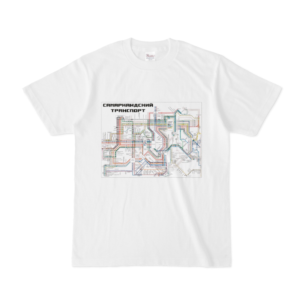 サマルカンドバス・トラム路線図　半袖Tシャツ　白