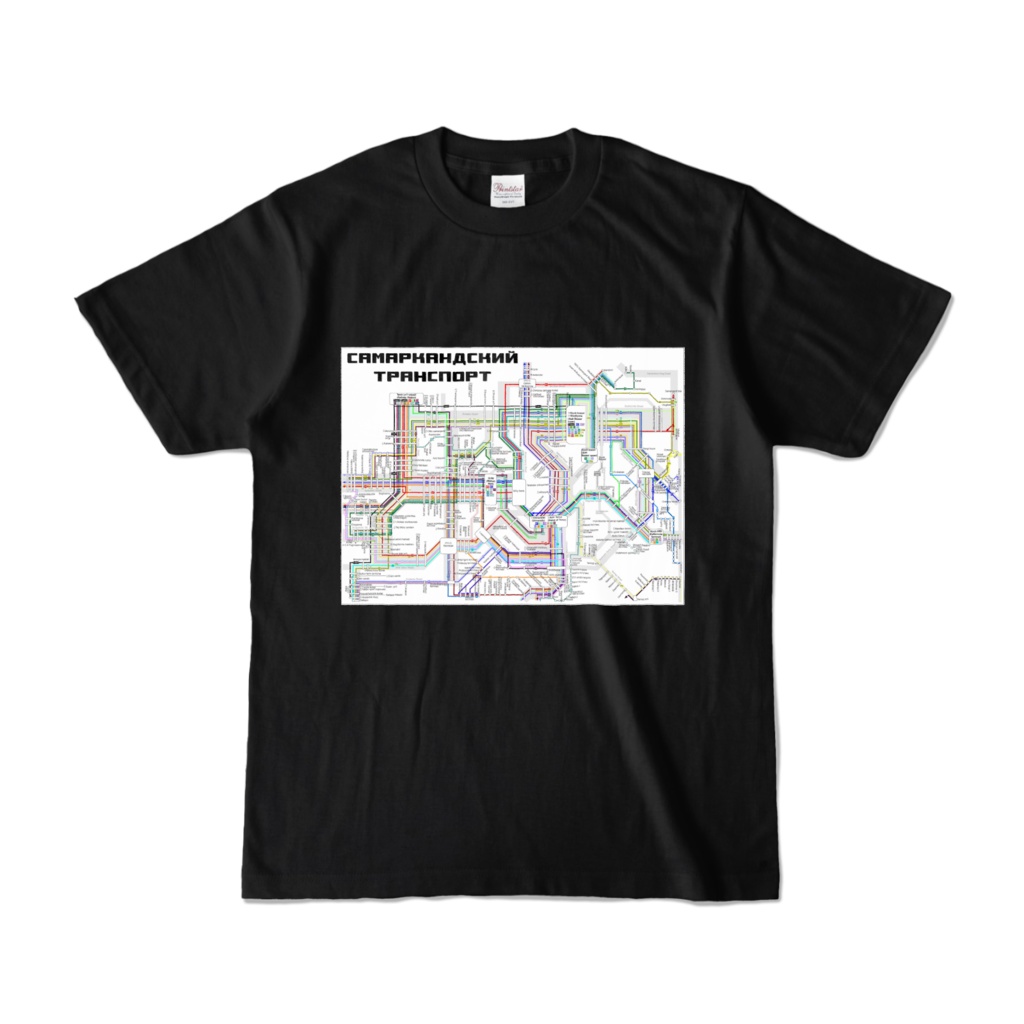 サマルカンドバス・トラム路線図 半袖Tシャツ 黒