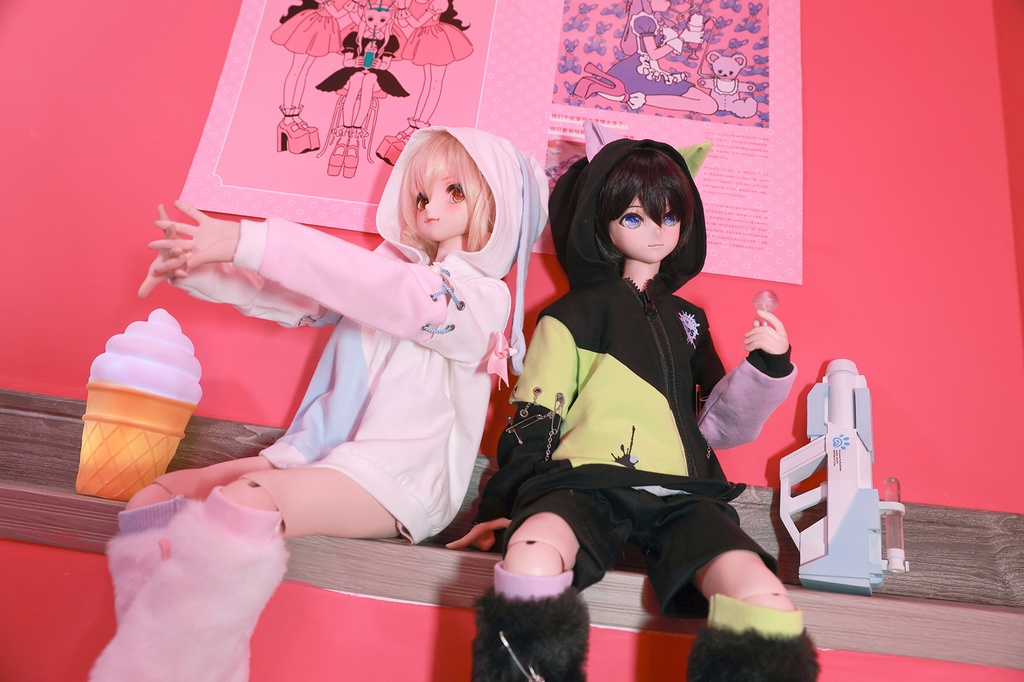 ネコ&ウサギ フードパーカー セット MDD/DDサイズ