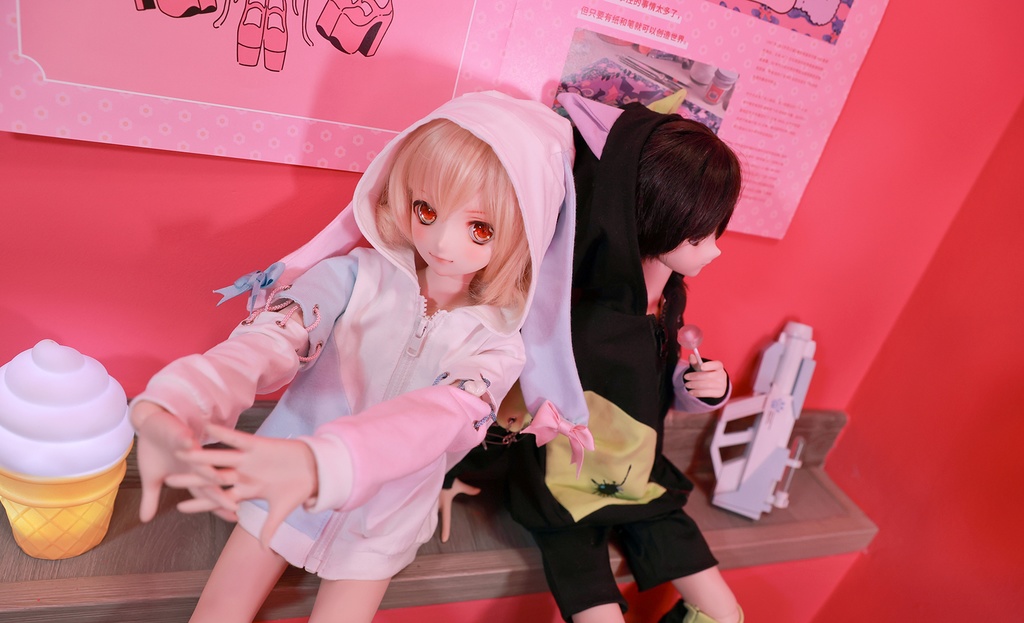 ネコ&ウサギ フードパーカー セット MDD/DDサイズ