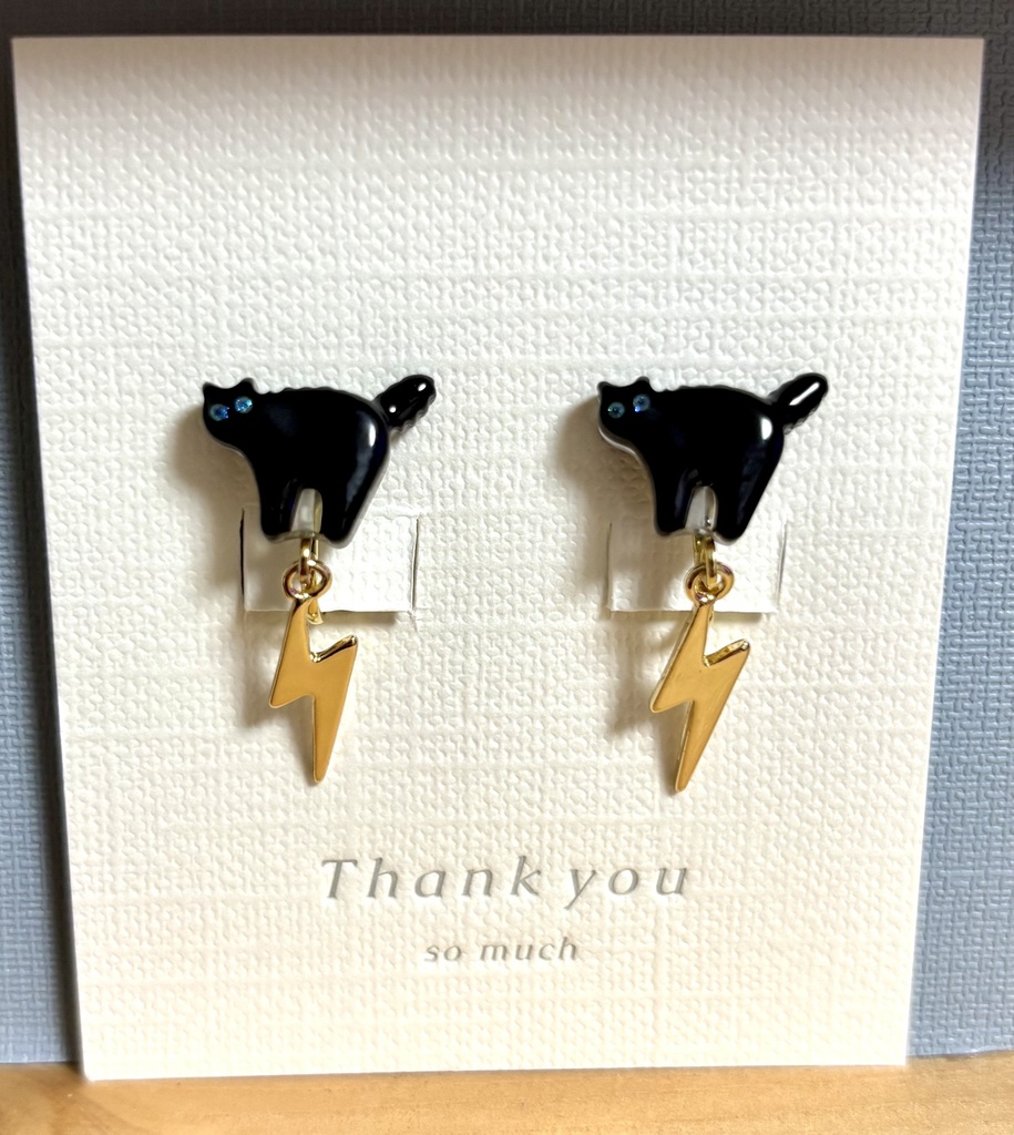 猫と雷マークのピアス/イヤリング