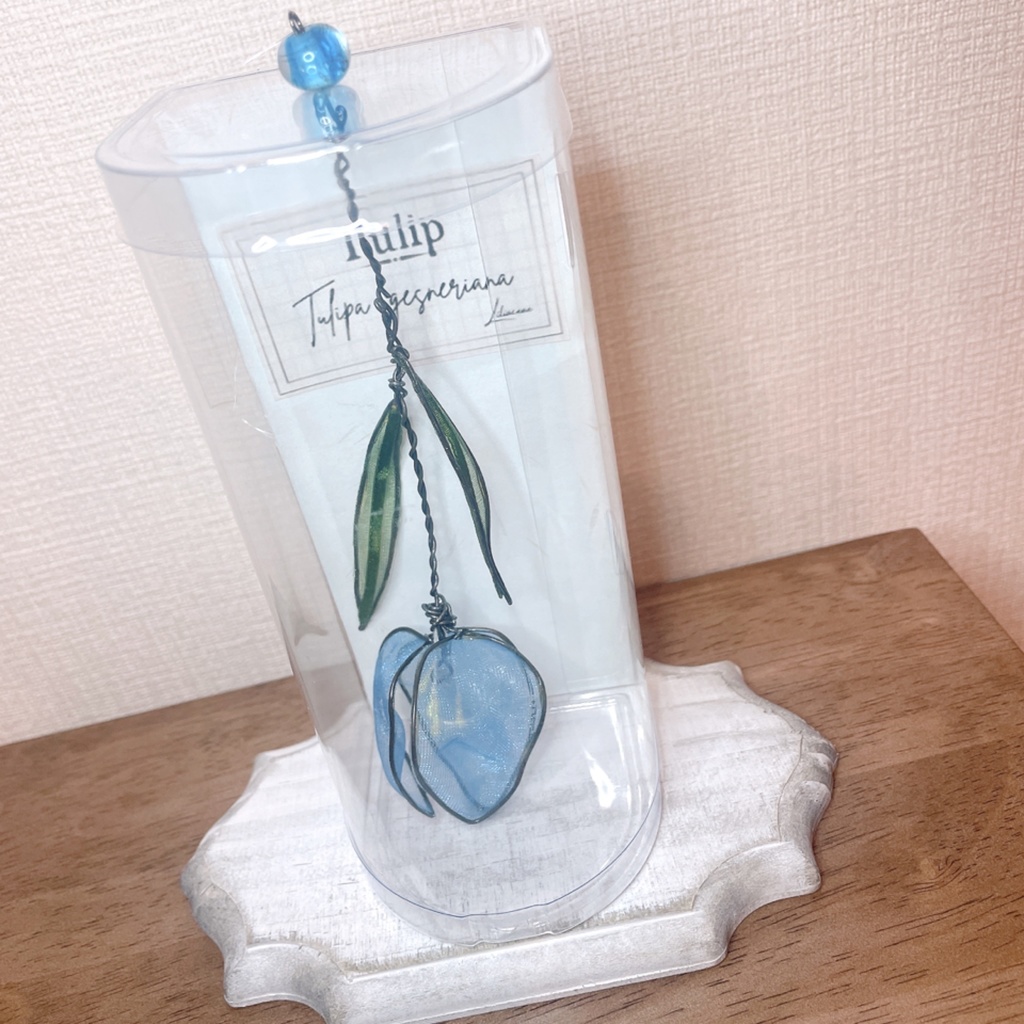 【色が選べる】標本みたいに飾れる儚げチューリップ 透ける花びら(オーガンジー クラフトフラワー)1本 ワイヤーアート