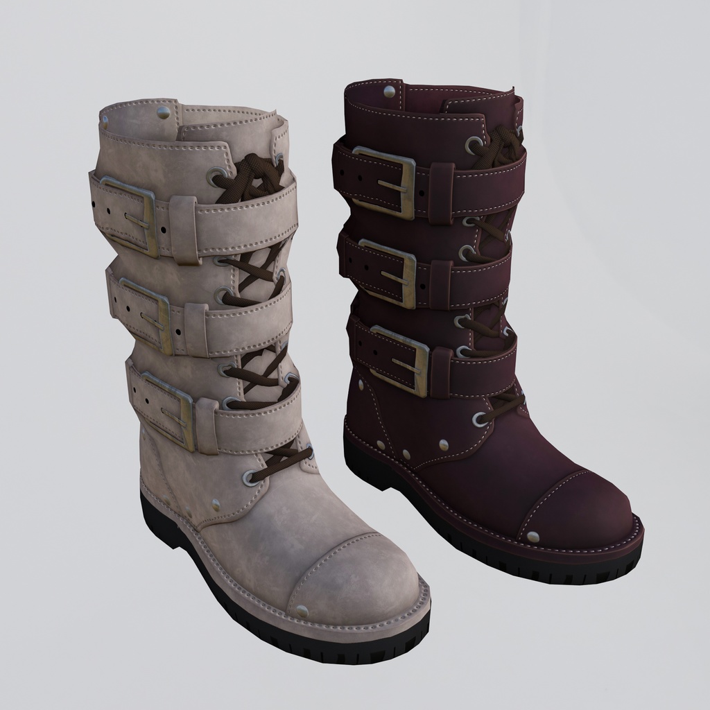 レザーブーツ(FBX / XWear)| ブラウン/ベージュ/ダークレッド