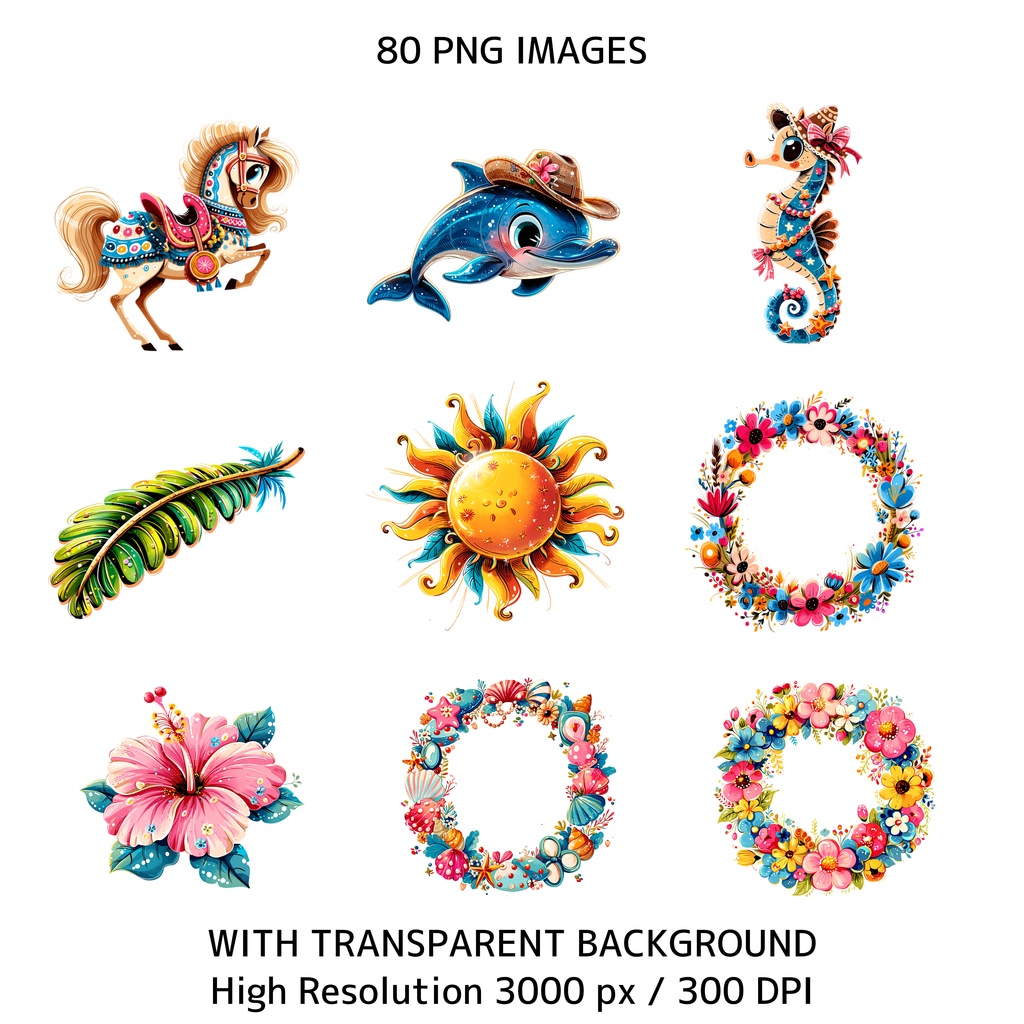 ビーチ×ウエスタン クリップアートセット ― Coastal Cowgirl Collection ―