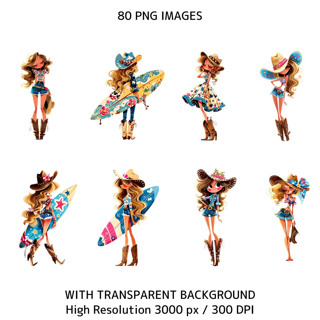 ビーチ×ウエスタン クリップアートセット ― Coastal Cowgirl Collection ―