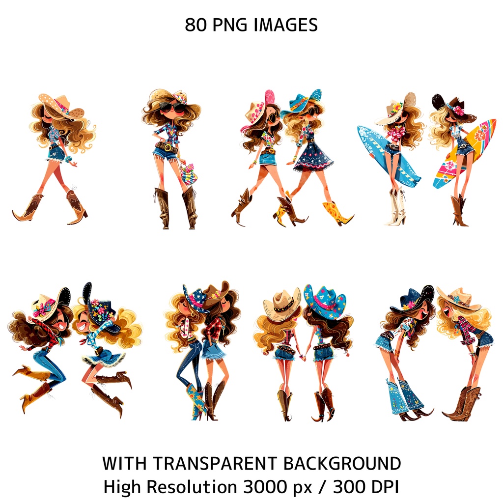 ビーチ×ウエスタン クリップアートセット ― Coastal Cowgirl Collection ―