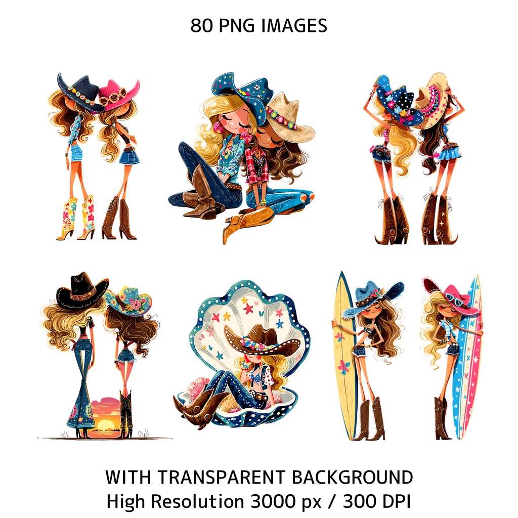 ビーチ×ウエスタン クリップアートセット ― Coastal Cowgirl Collection ―