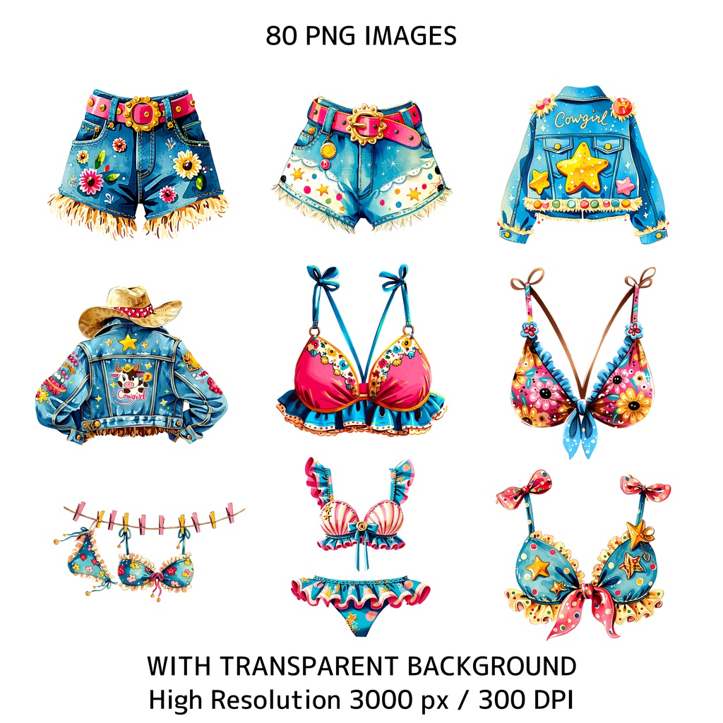 ビーチ×ウエスタン クリップアートセット ― Coastal Cowgirl Collection ―