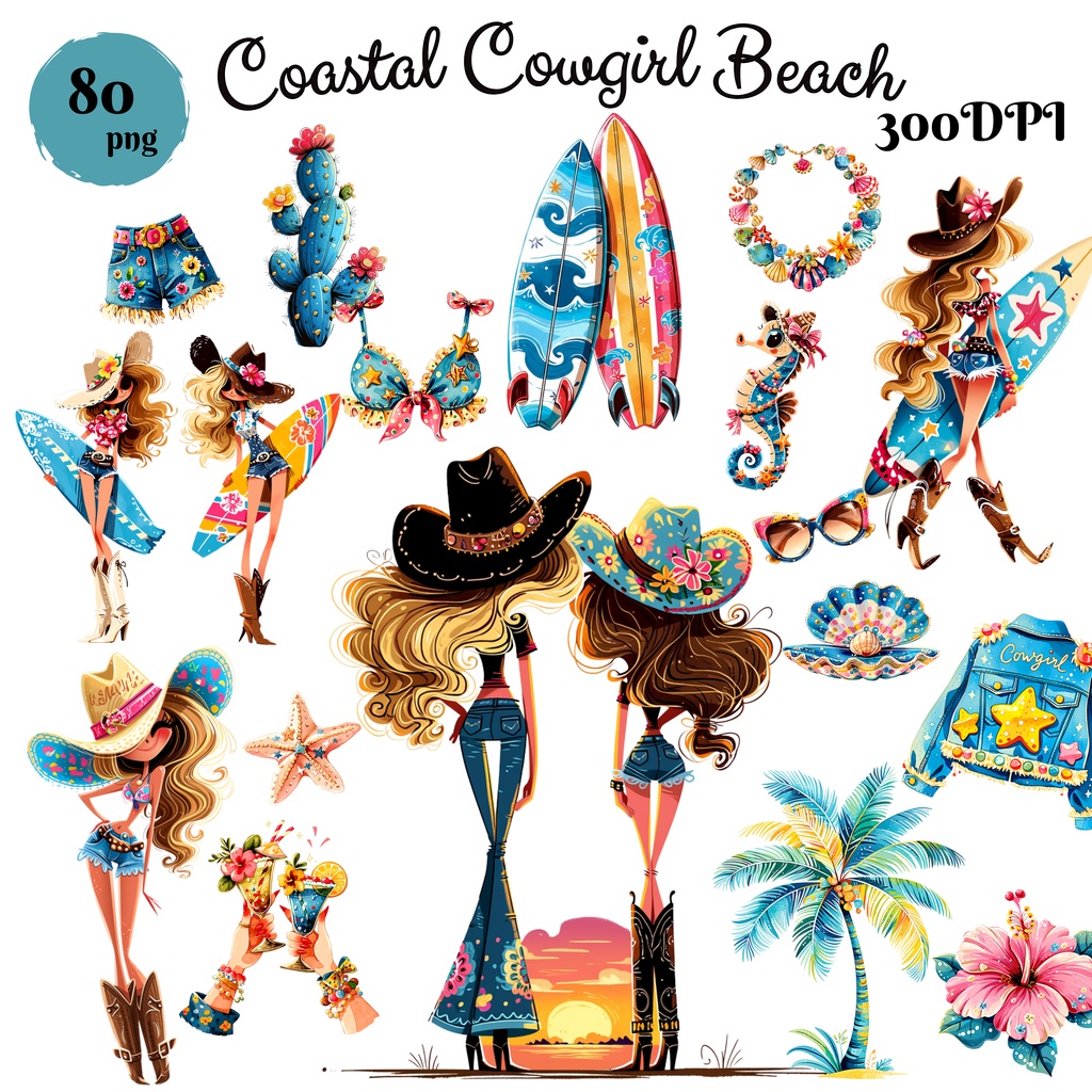 ビーチ×ウエスタン クリップアートセット ― Coastal Cowgirl Collection ―