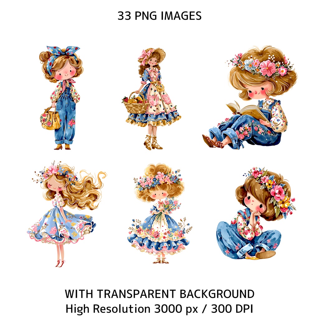 ふんわり春色ガールズ クリップアート