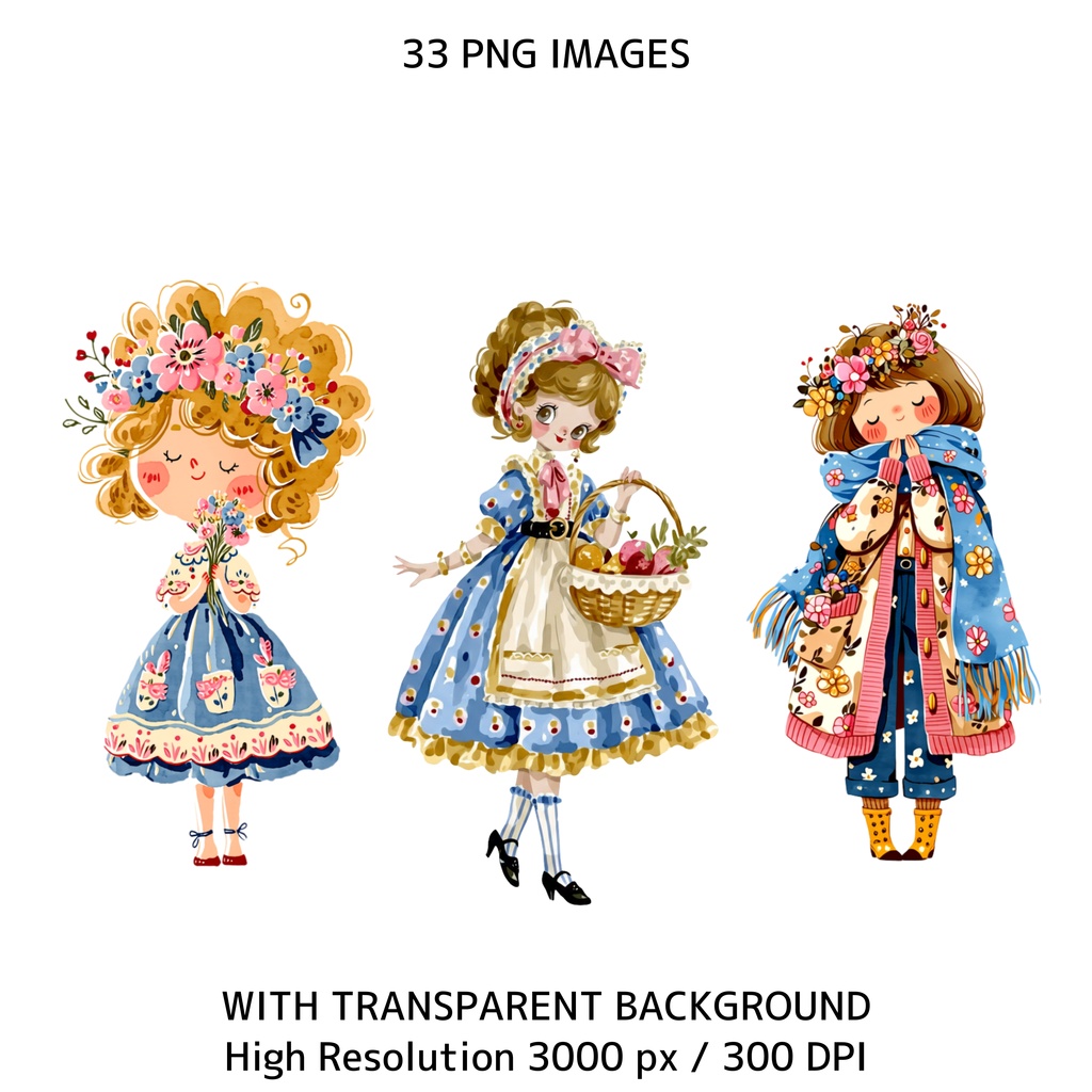 ふんわり春色ガールズ クリップアート