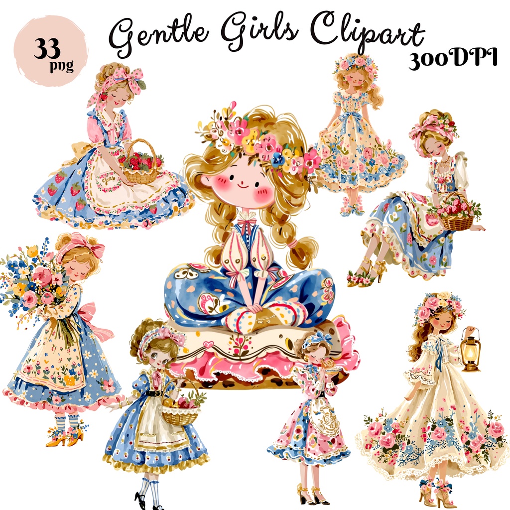 ふんわり春色ガールズ クリップアート