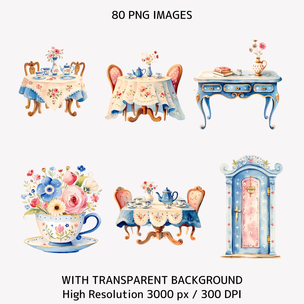 アリスと時計の水彩イラスト|不思議の国風クリップアート